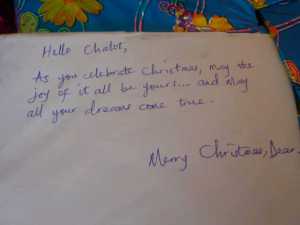Letter to a Slum2School Beneficiary from an anonymous donor.